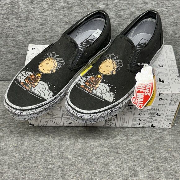 VANS PEANUTS PIG PEN BLACK SLIP ON SNEAKERS Men’s 8.5 Womens 10 Rare black 2017 - Picture 1 of 11